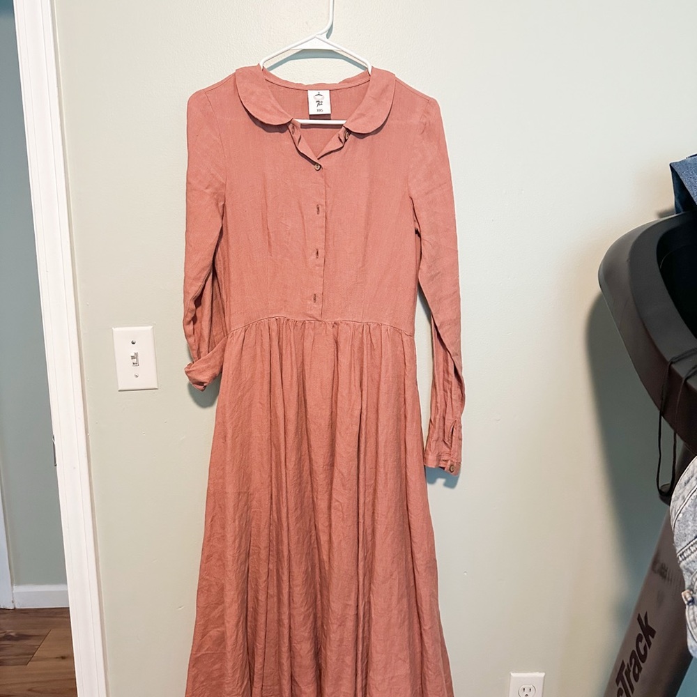 Son de Flor Classic Soft Pink Long Sleeve Linen Dress